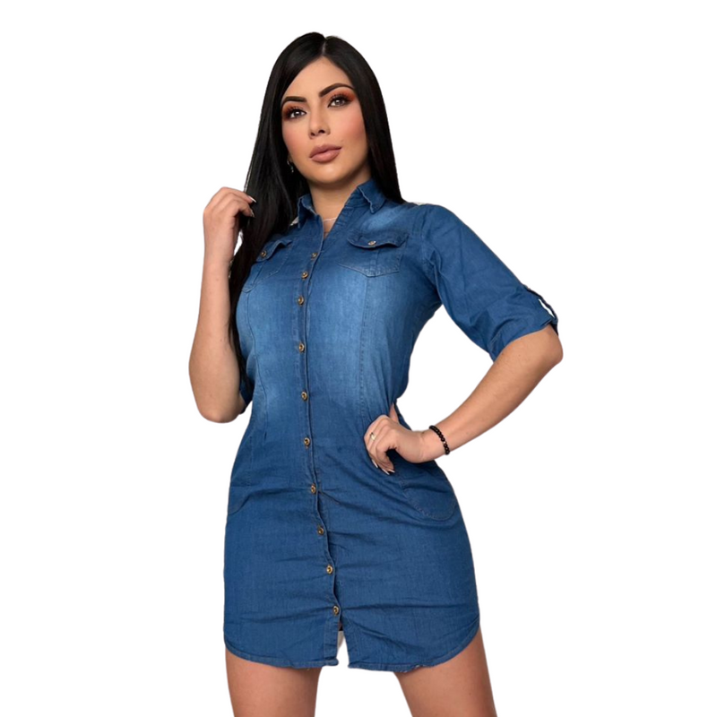 Vestido en jean manga 3/4