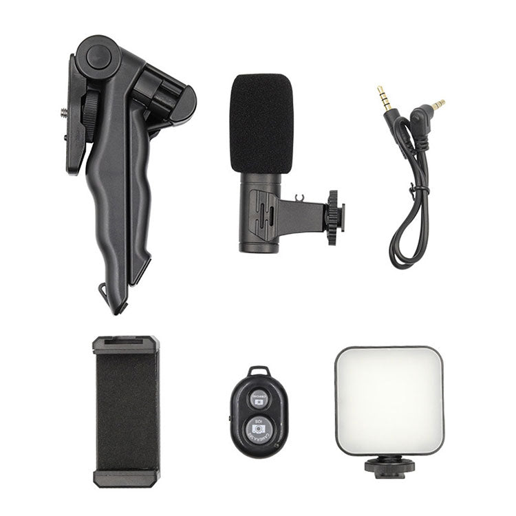 Mini Kit de Vídeo Portátil Multifuncional con Soporte Trípode Luz Micrófono y Control Remoto AY-49